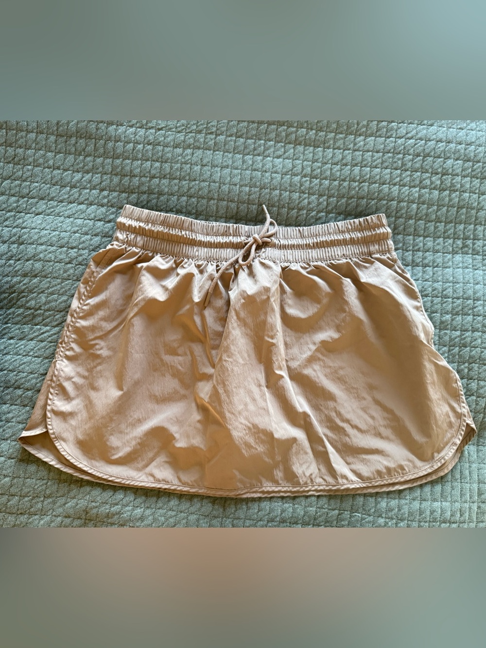 aerie Ruched Drawstring Mini Skort in Tan